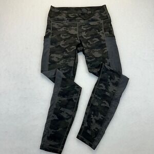 Fabletics Powerhold Camo Leggings Womens Medium Green Mesh Pocket Workout Gym